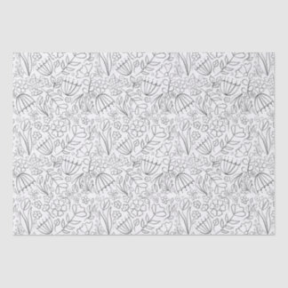 Black hand drawn doodle flowers tissue paper