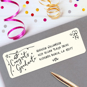 Black Hand Drawn Doodle Graduation Cream Address Return Address Label
