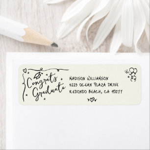 Black Hand Drawn Doodle Graduation Cream Address Return Address Label