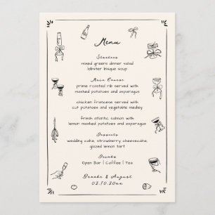 Black Hand Drawn Doodle Wedding Menu