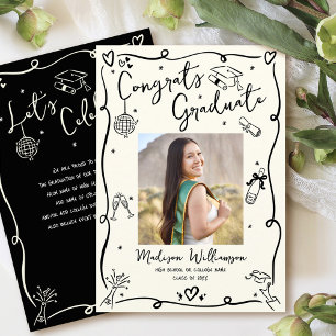 Black Hand Drawn Doodles Graduation Photo Cream Announcement