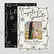 Black Hand Drawn Doodles Graduation Photo Cream