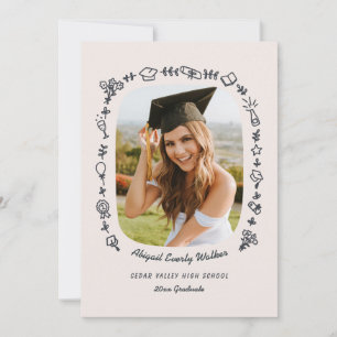 Black Hand Drawn Doodles Photo Grad Announcement 