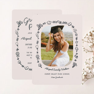 Black Hand Drawn Doodles Photo Grad Invitation