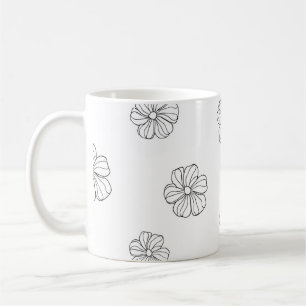 Black hand drawn flowers on white background. Seam Coffee Mug