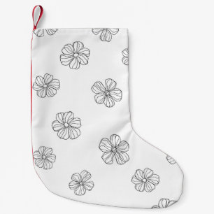 Black hand drawn flowers on white background. Seam Small Christmas Stocking