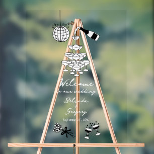 Black Hand Drawn Illustrations Doodles Wedding Acrylic Sign