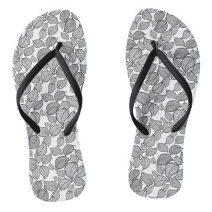 Black Hand-Drawn Leaves on White  Thongs