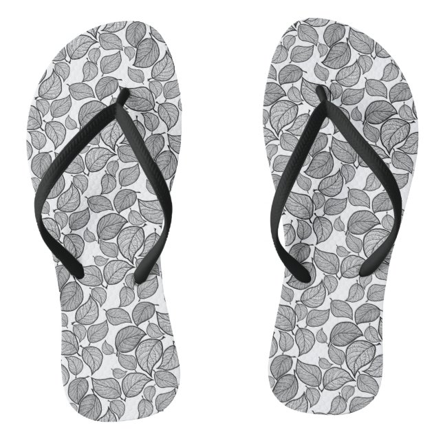 Black Hand-Drawn Leaves on White  Thongs (Footbed)
