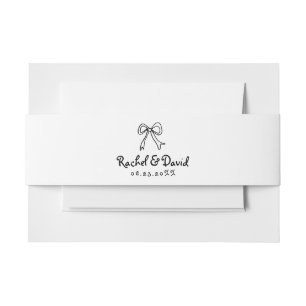 Black hand drawn scribble bow wedding invitation belly band