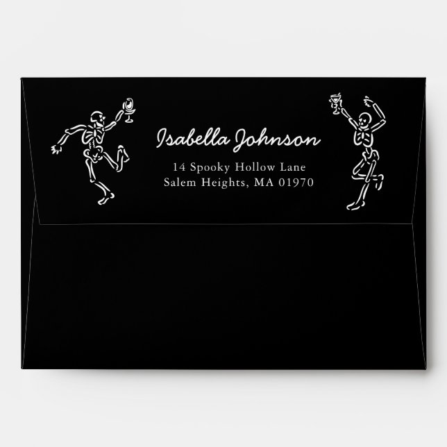 Black Hand Drawn Skeletons Halloween Return Envelope (Back (Top Flap))