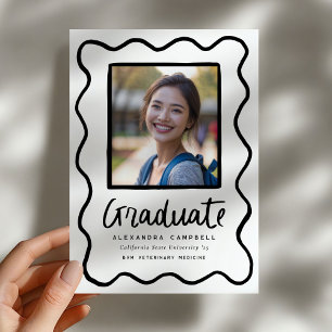 Black Hand Drawn Squiggle Graduation Photo Announcement