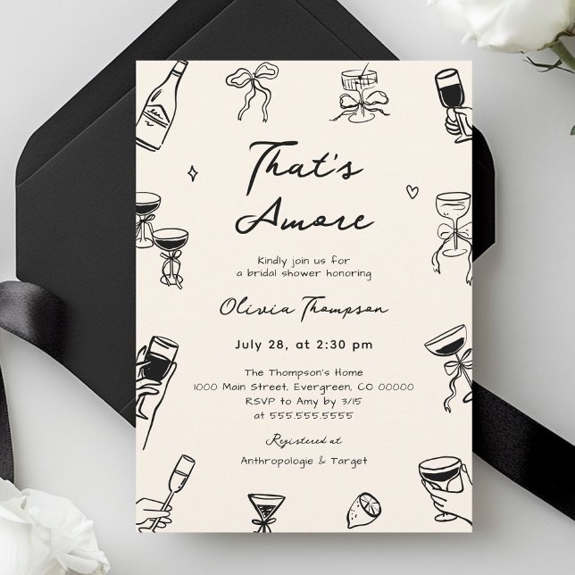 Black Hand Drawn That's Amore Bridal Shower Invitation (Creator Uploaded)