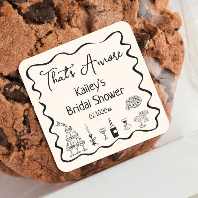Black Hand Drawn Thats Amore Bridal Shower  Square Sticker (Creator Uploaded)