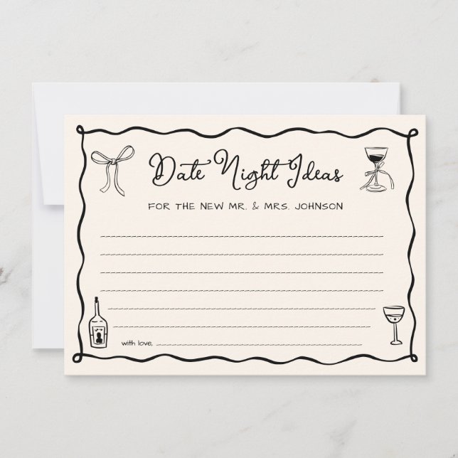 Black Hand Drawn Wedding Date Night Ideas Card (Front)