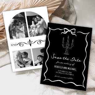 Black Hand Drawn White Bow Photo Wedding Save The Date