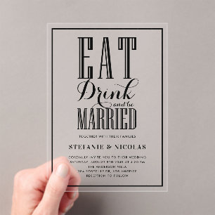 Black Hand Lettered Calligraphy Wedding Acrylic Invitations