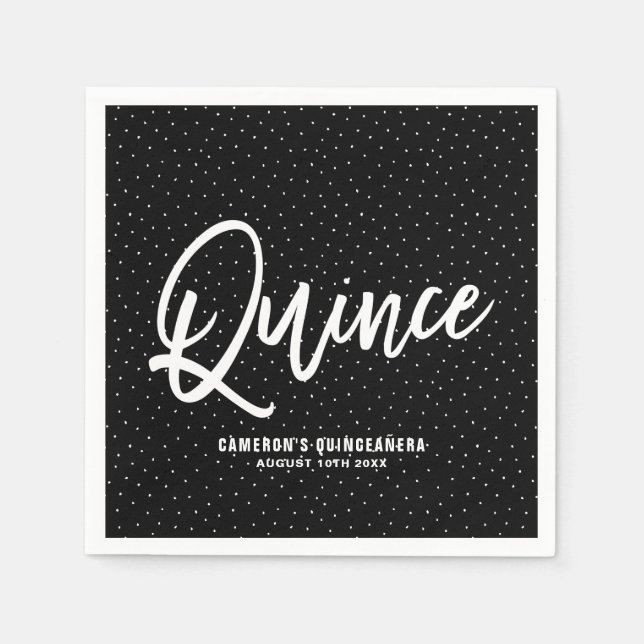 Black Hand Lettered Quinceañera Paper Napkins (Front)