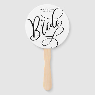 Black Hand Lettered Script Bride Wedding Fan