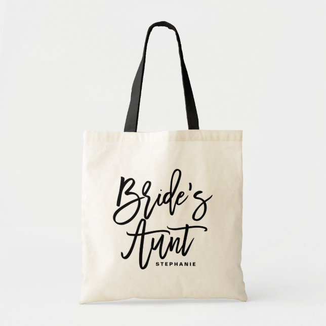 Black Hand Lettering Bride's Aunt Custom Tote Bag (Front)