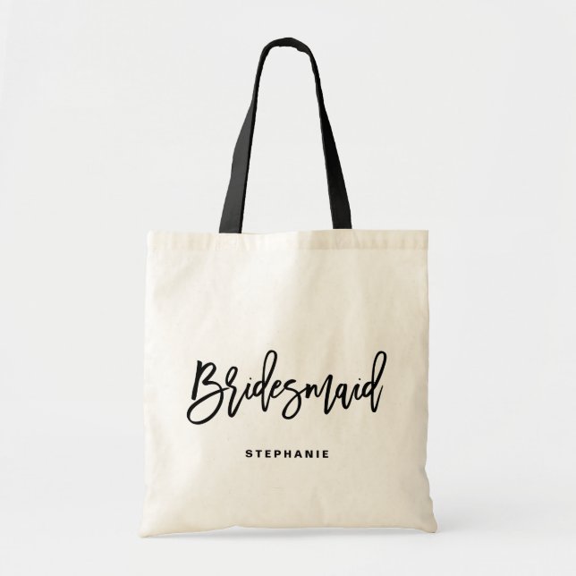 Black Hand Lettering Bridesmaid I Personalised Tote Bag (Front)