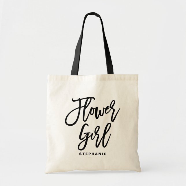 Black Hand Lettering Flower Girl Personalised Tote Bag (Front)