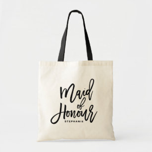 Black Hand Lettering Maid of Honour Tote Bag