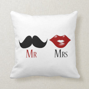 Black Handlebar Moustache Mr and Mrs Cushion