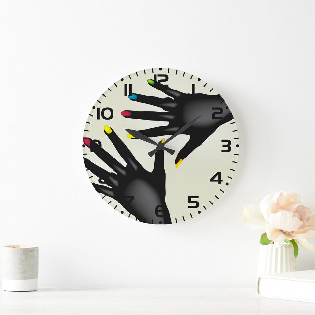 Black Hands with Colourful Nails Pop Art Large Clock (Creator Uploaded)