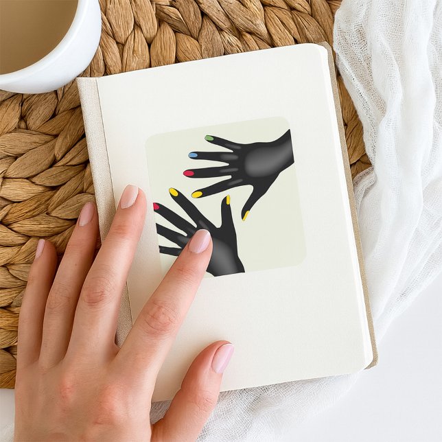Black Hands with Colourful Nails Pop Art Square Sticker (Creator Uploaded)