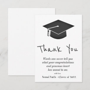 Black Handwriting Cap and Tassel Graduation Thank You Card