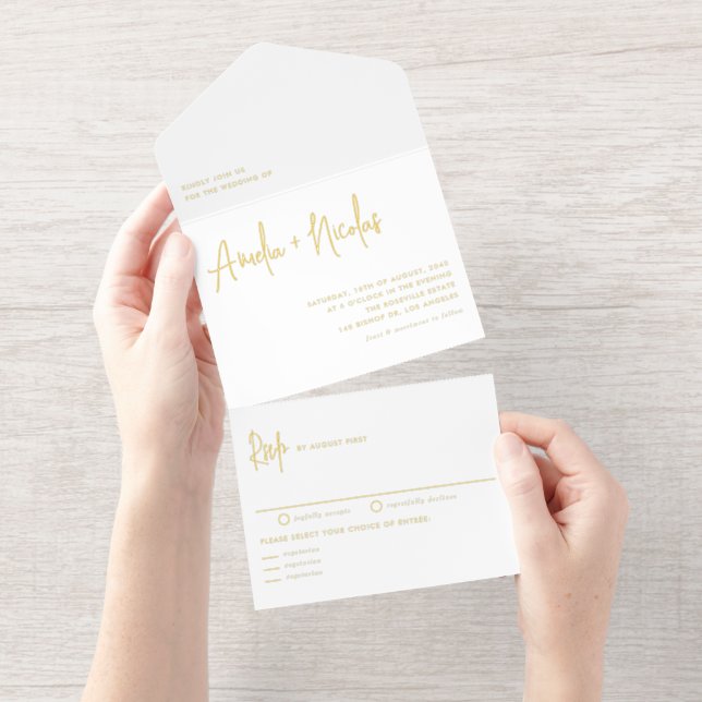 Black Handwriting Modern Typography Wedding All In One Invitation (Tearaway)