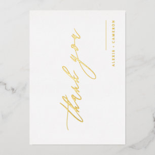 Black Handwritten Calligraphy Wedding Thank You Foil Holiday Card