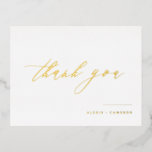 Black Handwritten Calligraphy Wedding Thank You Foil Holiday Postcard<br><div class="desc">Send thanks with this customisable thank you postcard. It features handwritten calligraphy and classic typography. Personalise this wedding thank you card by adding your details. This gold foil thank you postcard is perfect for special occasions and business and personal use.</div>