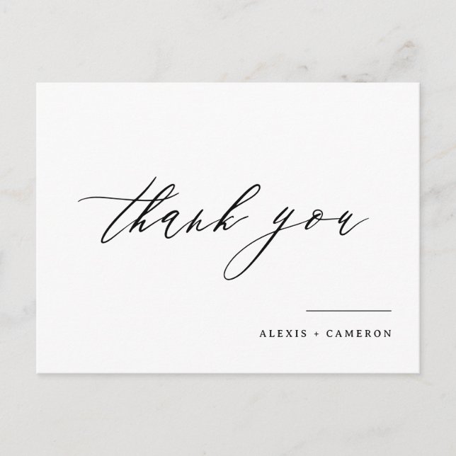 Black Handwritten Calligraphy Wedding Thank You Postcard (Front)