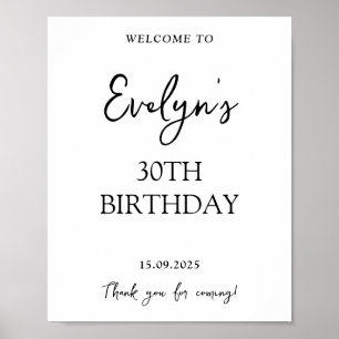 Black Handwritten Modern 30th Birthday Welcome Poster