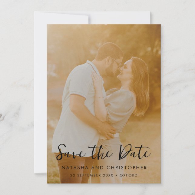 Black Handwritten Overlay Vertical Photo QR Code Save The Date (Front)