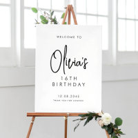 Black Handwritten Script 16th Birthday Welcome