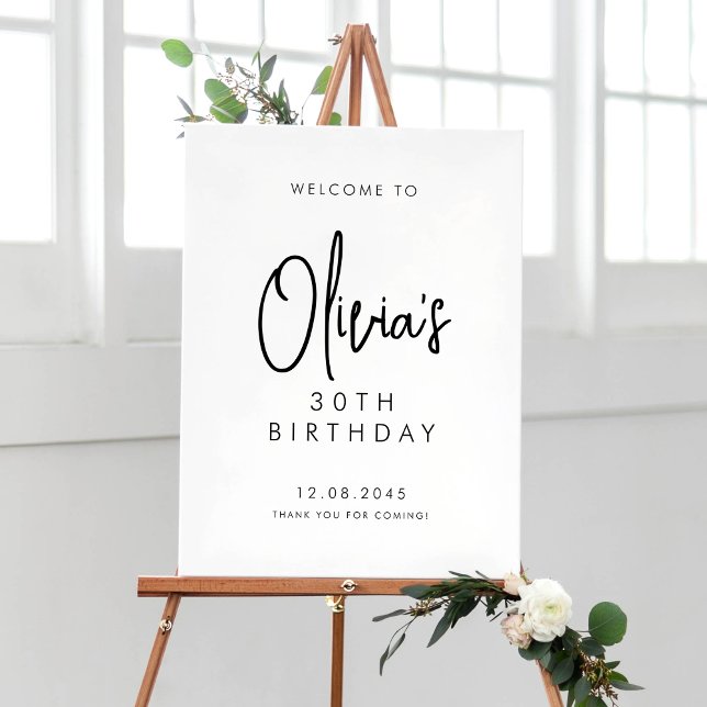 Black Handwritten Script 30th Birthday Welcome Poster (Creator Uploaded)