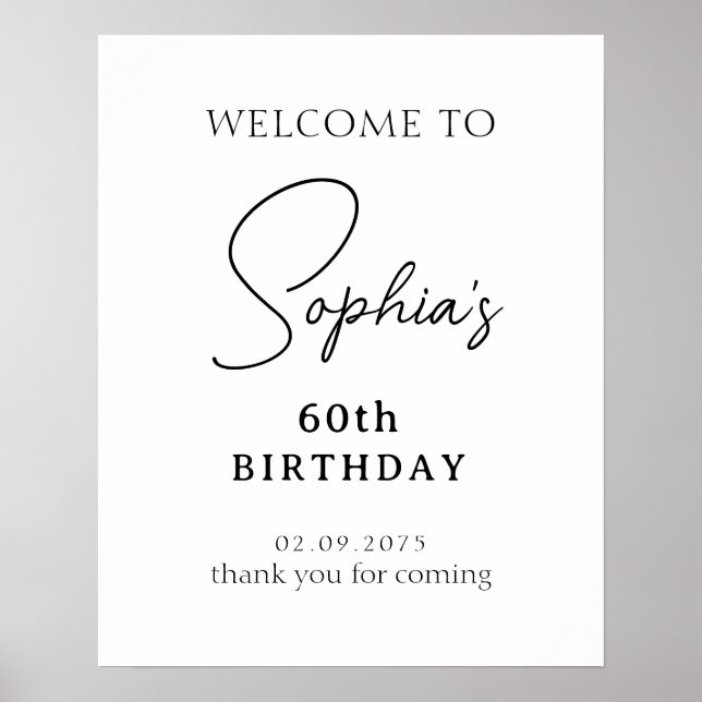 Black Handwritten Script 60th Birthday Welcome Poster (Front)