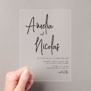 Black Handwritten Script Minimalist Wedding Acrylic Invitations