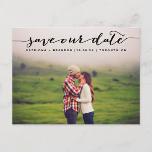 Black Handwritten Script Photo Save Our Date Announcement Postcard