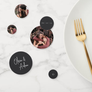 Black Handwritten Script & Photo Wedding Confetti