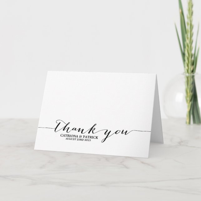 Black Handwritten Script Thank You Card (Front)