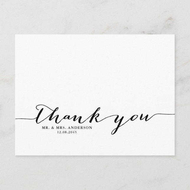 Black Handwritten Script Thank You Postcard (Front)