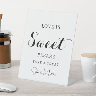 Black Handwritten Script Wedding Dessert Table Ped Pedestal Sign