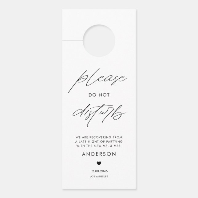 Black Handwritting Do Not Disturb Wedding Door Hanger (Front)