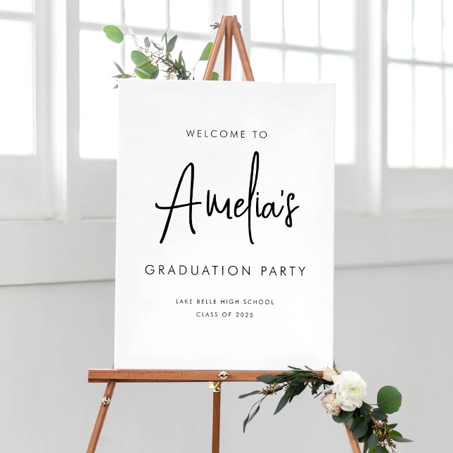 Black Handwritting Graduation Party Welcome Poster (Customizable Graduation Party Welcome Sign - Simple Handwriting Script)