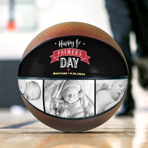 Black Happy 1st Father’s Day 3 Photo Red Banner Basketball