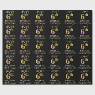 Black, "HAPPY 6th BIRTHDAY" Wrapping Paper